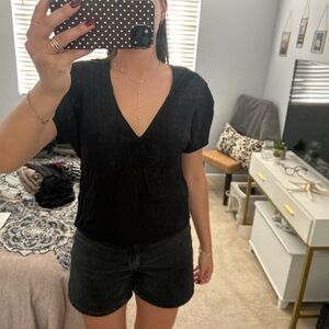 Madewell Black Textured V-Neck Dress